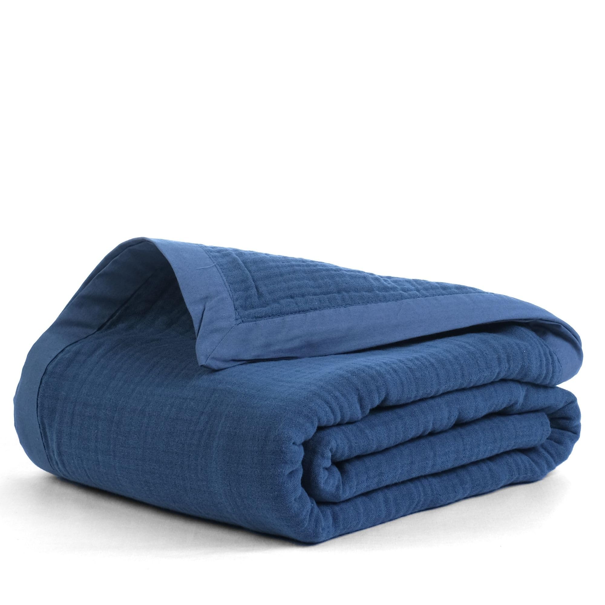 Salt Earth 100% Cotton Muslin Blanket, Gauze Blanket 55"X75" Twin, 6 Layered for Couch, Bed, Living Room, Home, Lightweight & All Season Blankets & Throws, Easy wash, Skin Friendly (Dress Blue/Print)