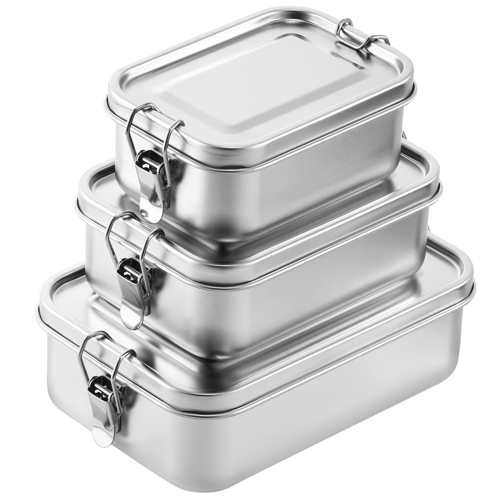 Umigy 4 Pcs Stainless Steel Food Containers Metal Bento Lunch Box Stainless Steel Food Storage Containers, Lockable Clips to Leak Proof, Reusable Dishwasher Snack Boxes for Work (550ml)