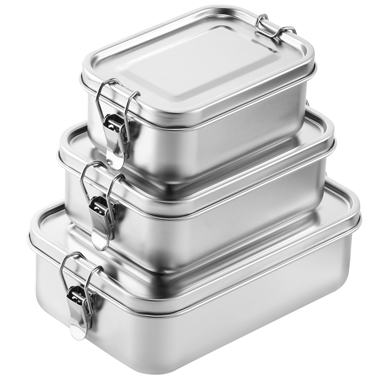 Umigy 4 Pcs Stainless Steel Food Containers Metal Bento Lunch Box Stainless Steel Food Storage Containers, Lockable Clips to Leak Proof, Reusable Dishwasher Snack Boxes for Work (550ml)