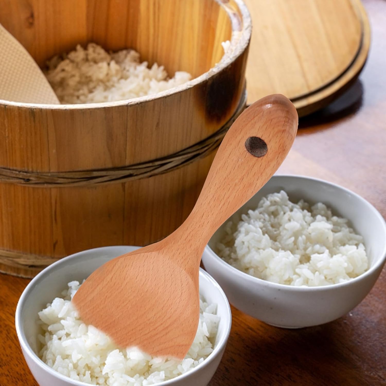 UPKOCH 8.3" Beechwood Rice Paddle - Japanese-Style Non-Scratch Spoon for Rice Cooker & Curry Stirring, Natural Wooden Utensil with Ergonomic Handle