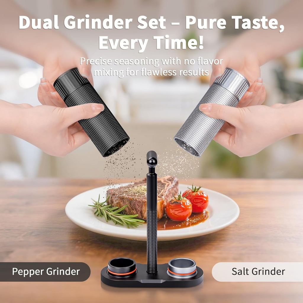 Luvan Professional Salt and Pepper Mill Set, Heavy Duty Aluminum Manual Salt and Pepper Grinder with 12 Adjustable Coarseness, Gift Set for Friends and Family
