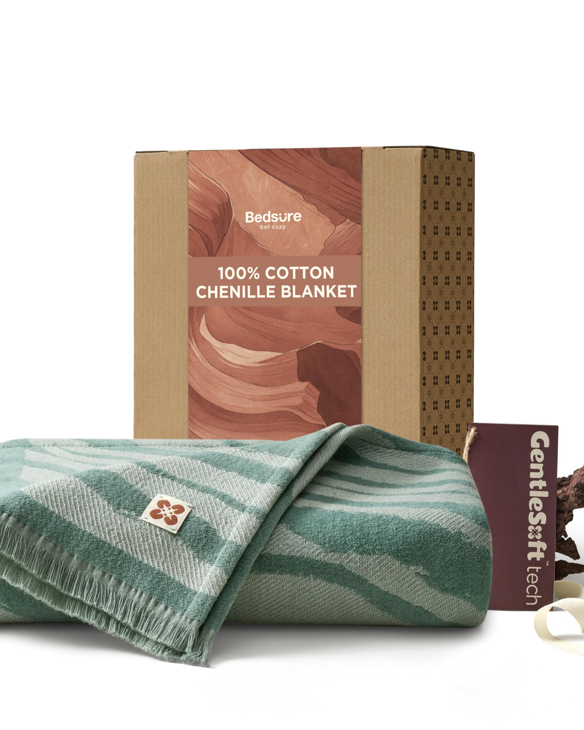 Bedsure 100% Cotton Throw Blanket for Couch - Luxury Aesthetic Woven Textured Blanket Gifts for Women, Cozy and Soft for All Seasons, Home Decor Boho Throw for Sofa, Chair, Blue, 50x60 Inches