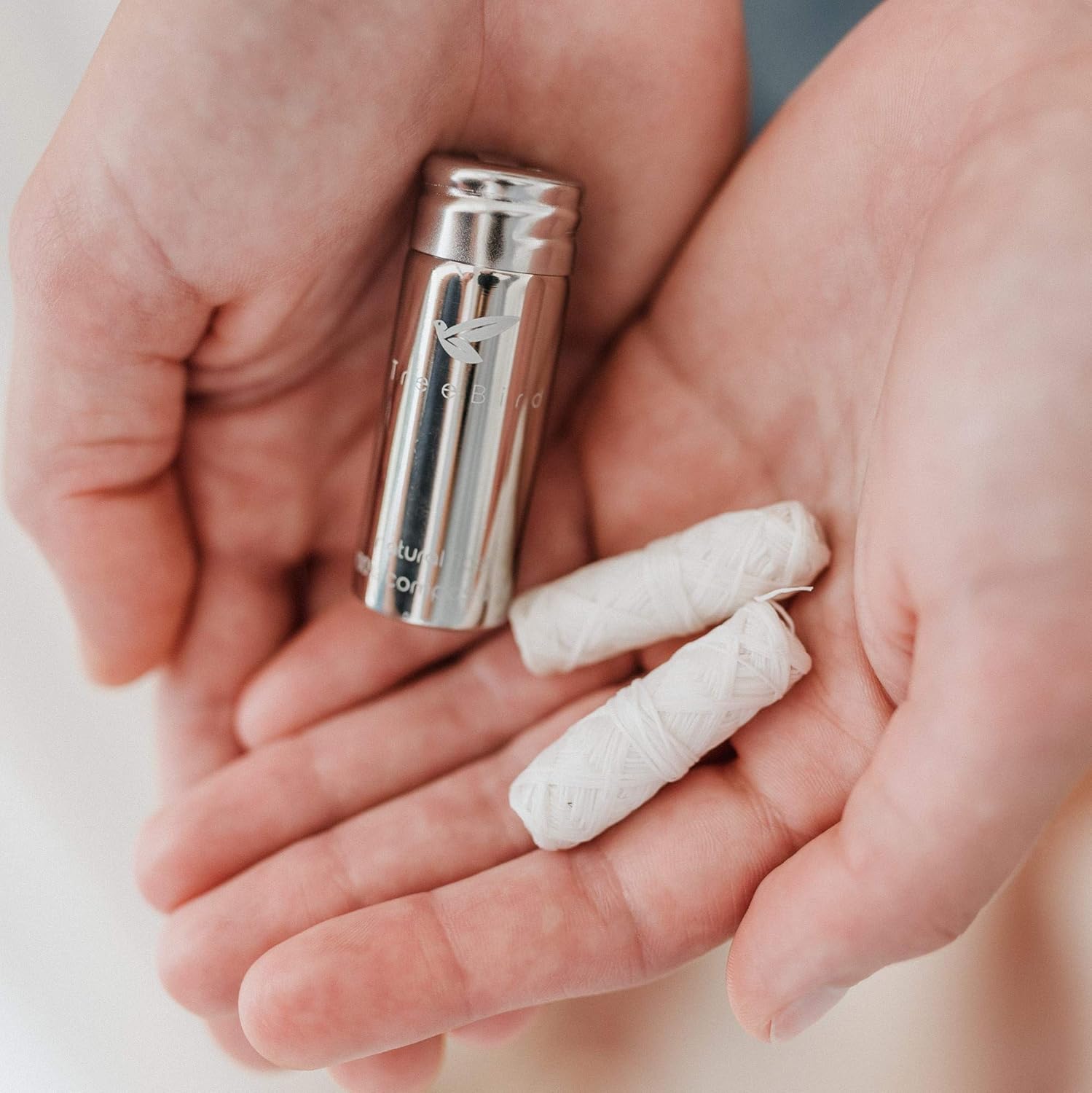 TreeBird Pure Silk Eco Floss Kit - Refillable Floss Dispenser (Stainless Steel) + 2×33 yd Silk Refills | Waxed with Candelilla Wax | Mint