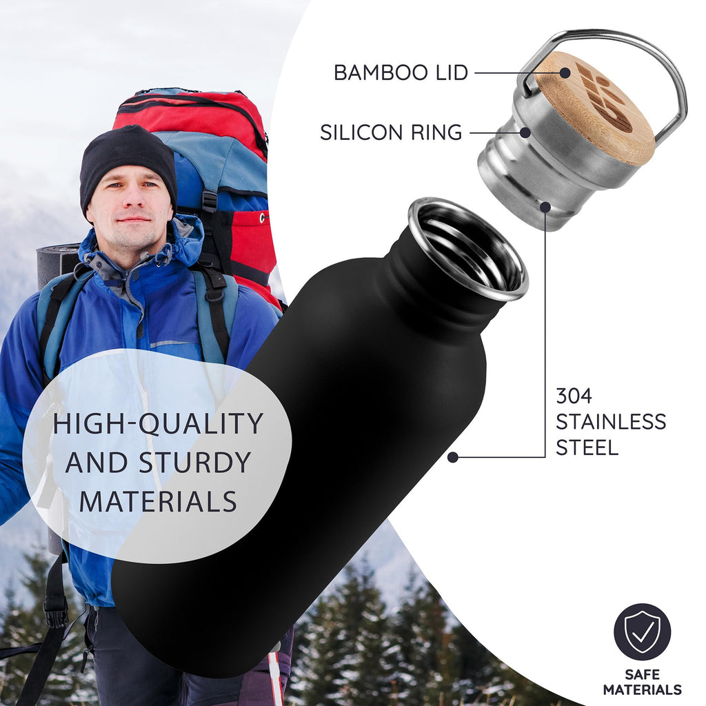 Bambaw Stainless Steel Water Bottles 32 oz, Non-insulated Single Wall Metal Water Bottle Stainless Steel, Reusable & Eco Friendly, Dishwasher Safe – Silver | Non-insulated