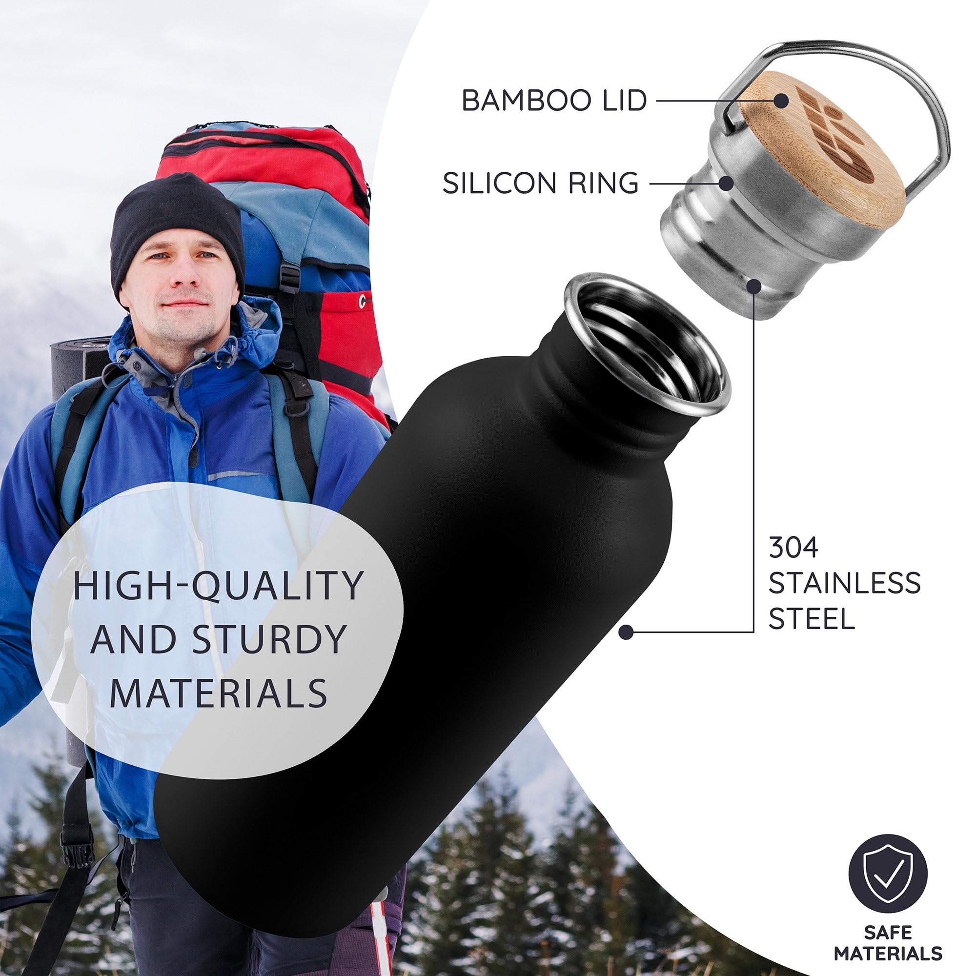 Bambaw Stainless Steel Water Bottles 32 oz, Non-insulated Single Wall Metal Water Bottle Stainless Steel, Reusable & Eco Friendly, Dishwasher Safe – Silver | Non-insulated