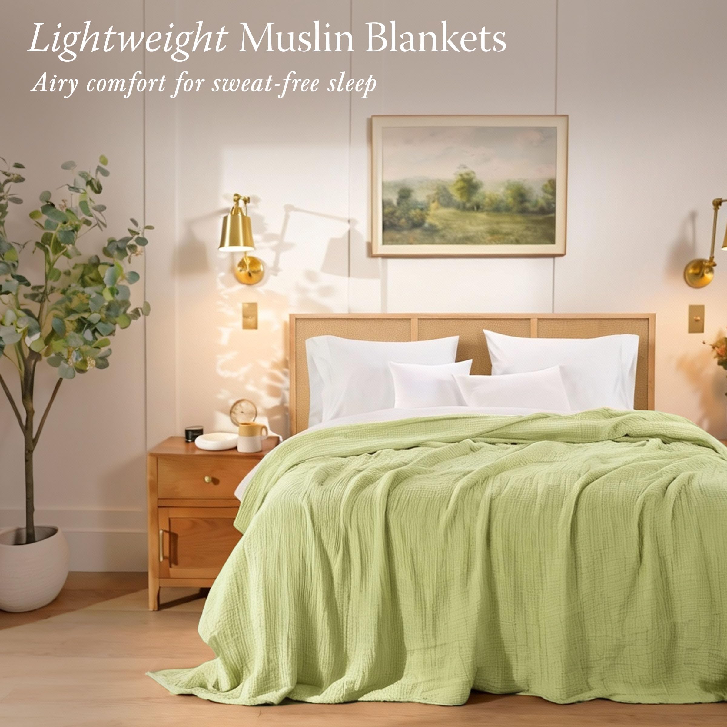 Threadmill Muslin Throw Blanket | 4 Layer 100% Cotton Gauze | Lightweight, Breathable, and Soft All Season Blanket | 50 x 65 Cozy Throw for Sofa, Couch & Bed | Beige
