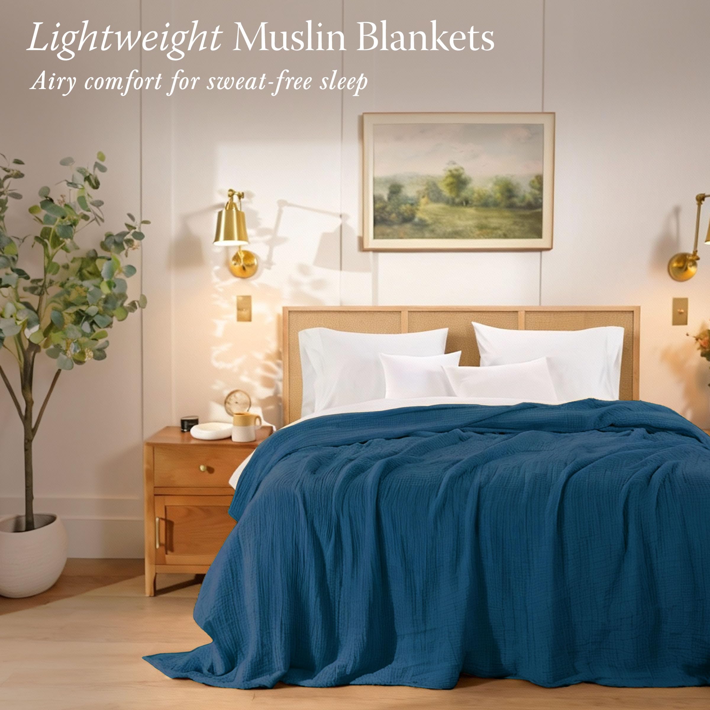 Threadmill Muslin Throw Blanket | 4 Layer 100% Cotton Gauze | Lightweight, Breathable, and Soft All Season Blanket | 50 x 65 Cozy Throw for Sofa, Couch & Bed | Beige
