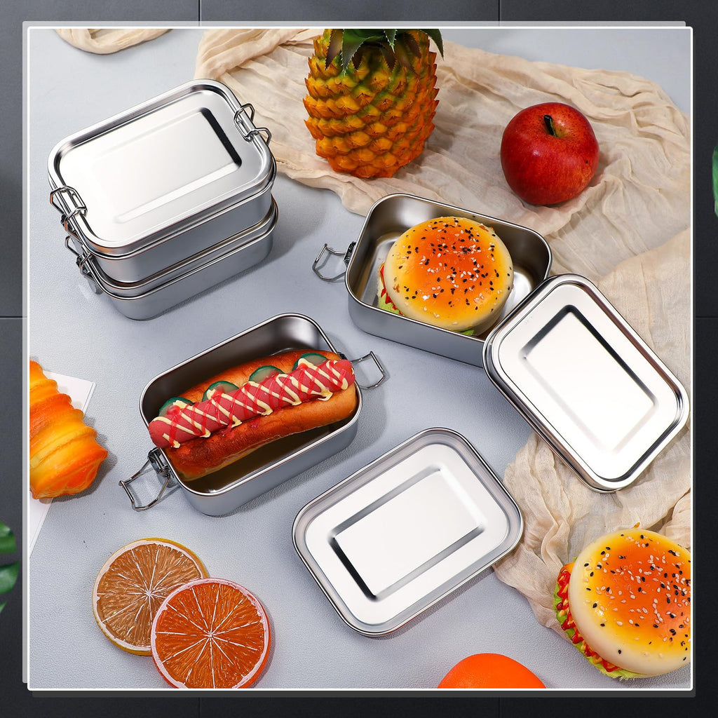 Umigy 4 Pcs Stainless Steel Food Containers Metal Bento Lunch Box Stainless Steel Food Storage Containers, Lockable Clips to Leak Proof, Reusable Dishwasher Snack Boxes for Work (550ml)