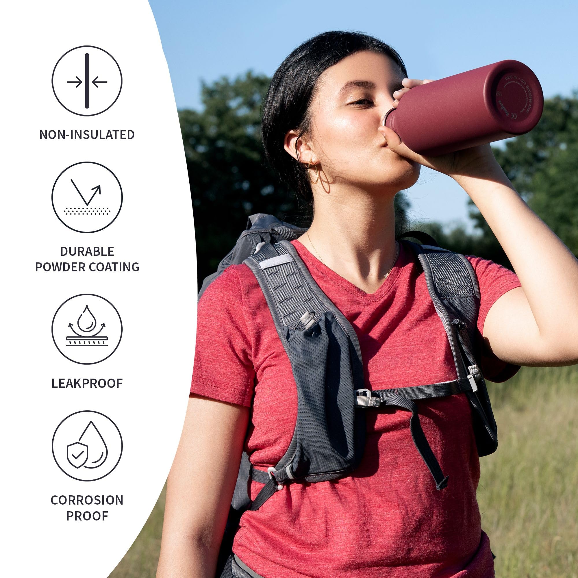 Bambaw Stainless Steel Water Bottles 32 oz, Non-insulated Single Wall Metal Water Bottle Stainless Steel, Reusable & Eco Friendly, Dishwasher Safe – Silver | Non-insulated
