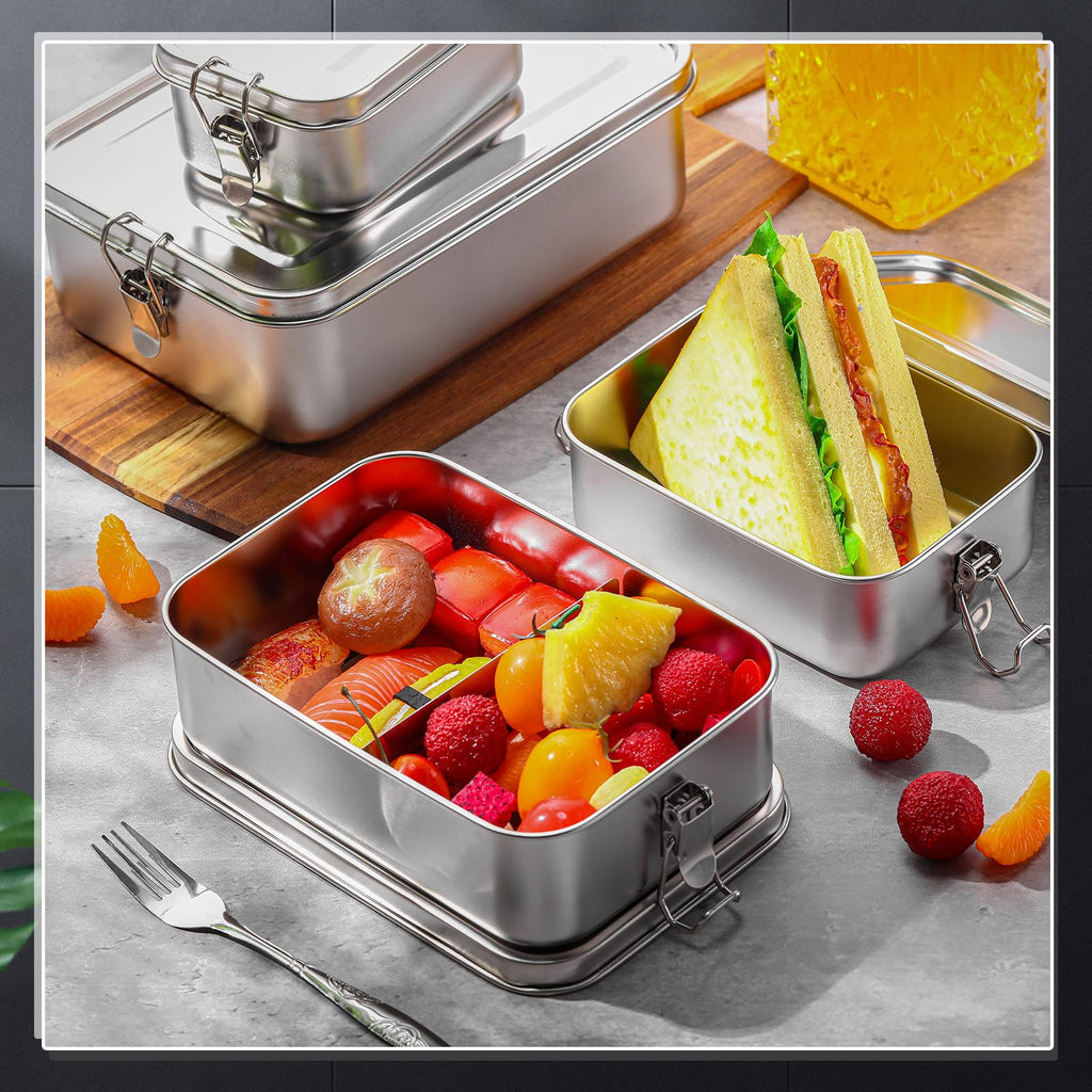Umigy 4 Pcs Stainless Steel Food Containers Metal Bento Lunch Box Stainless Steel Food Storage Containers, Lockable Clips to Leak Proof, Reusable Dishwasher Snack Boxes for Work (550ml)