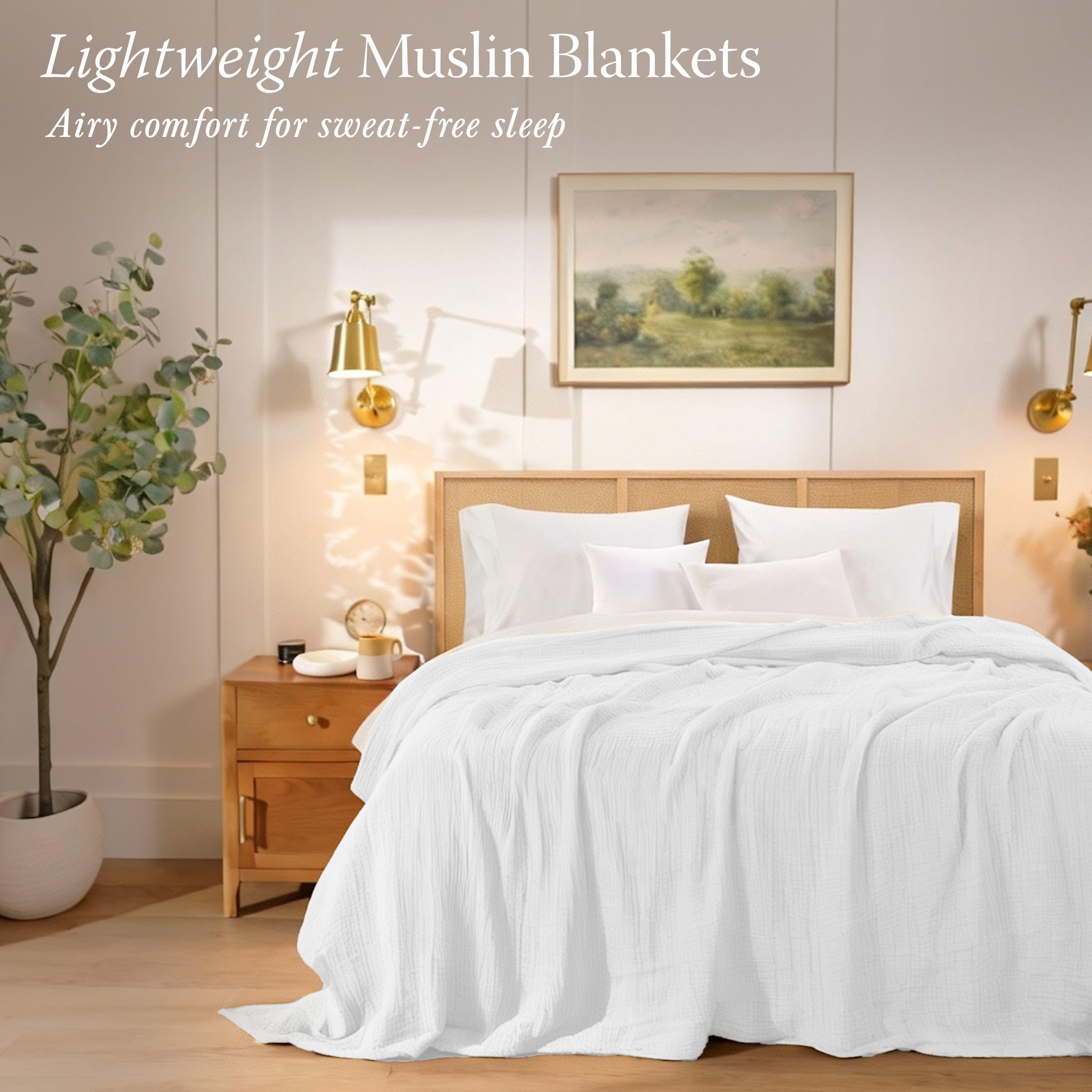 Threadmill Muslin Throw Blanket | 4 Layer 100% Cotton Gauze | Lightweight, Breathable, and Soft All Season Blanket | 50 x 65 Cozy Throw for Sofa, Couch & Bed | Beige