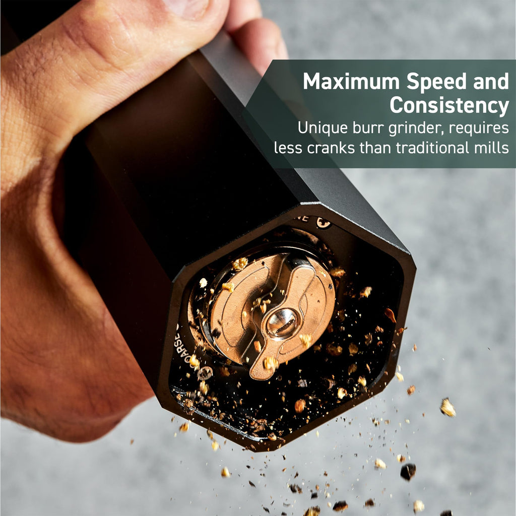 HexClad Salt and Pepper Mill Set with Adjustable Professional Grinders and No-Mess Caps