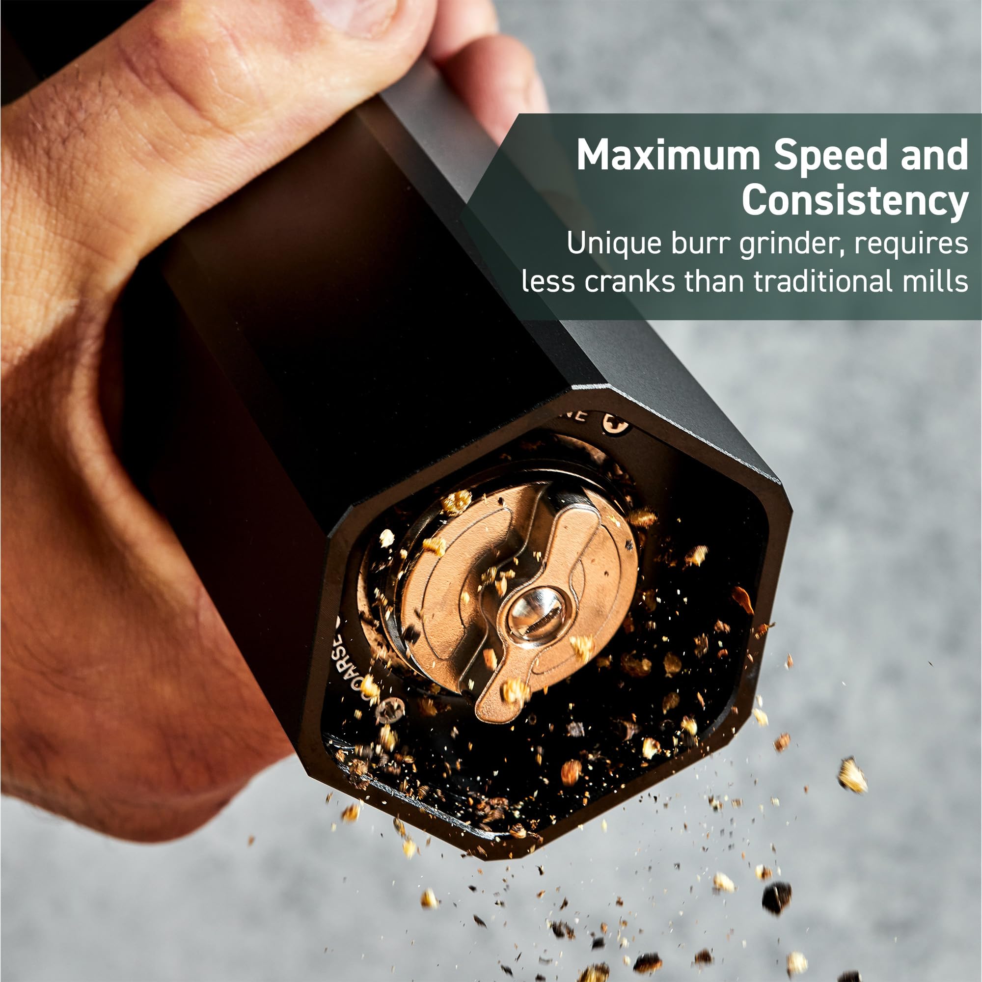 HexClad Salt and Pepper Mill Set with Adjustable Professional Grinders and No-Mess Caps