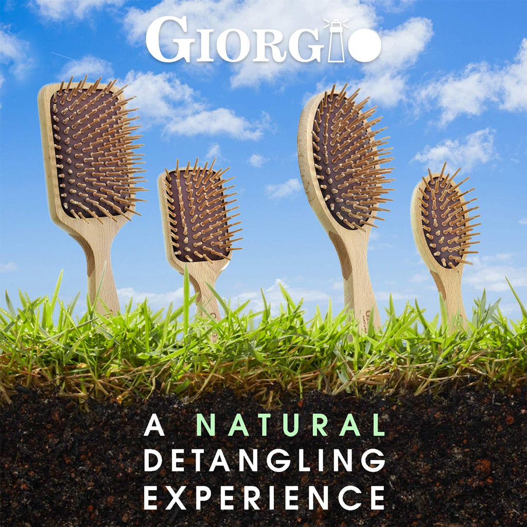 Giorgio Eco Friendly Wooden Bristle Hairbrush - Large Detangling Brush and Hair Growth Brush for Thick or Long Hair - Oval Paddle Hair Brush Made with Anti Static Beechwood, Silicone Massage Cushion