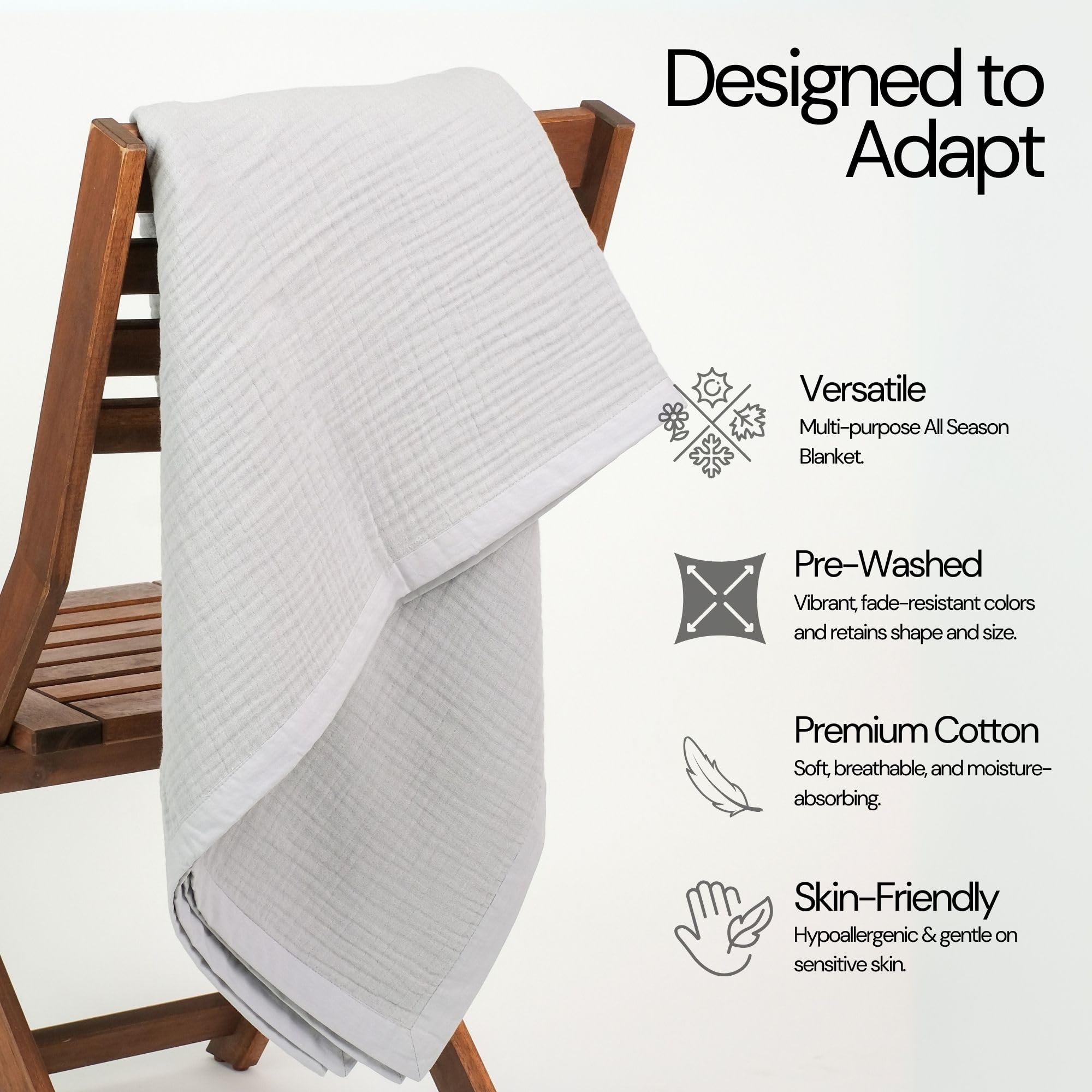Salt Earth 100% Cotton Muslin Blanket, Gauze Blanket 55"X75" Twin, 6 Layered for Couch, Bed, Living Room, Home, Lightweight & All Season Blankets & Throws, Easy wash, Skin Friendly (Dress Blue/Print)