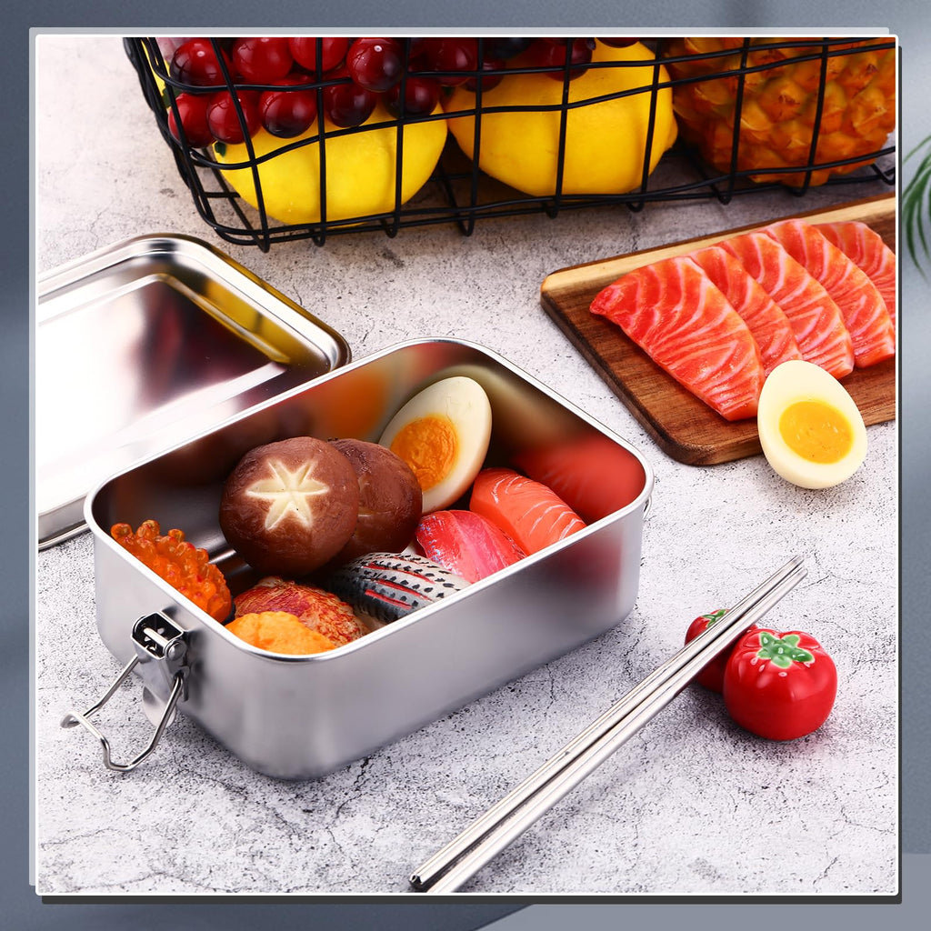 Umigy 4 Pcs Stainless Steel Food Containers Metal Bento Lunch Box Stainless Steel Food Storage Containers, Lockable Clips to Leak Proof, Reusable Dishwasher Snack Boxes for Work (550ml)
