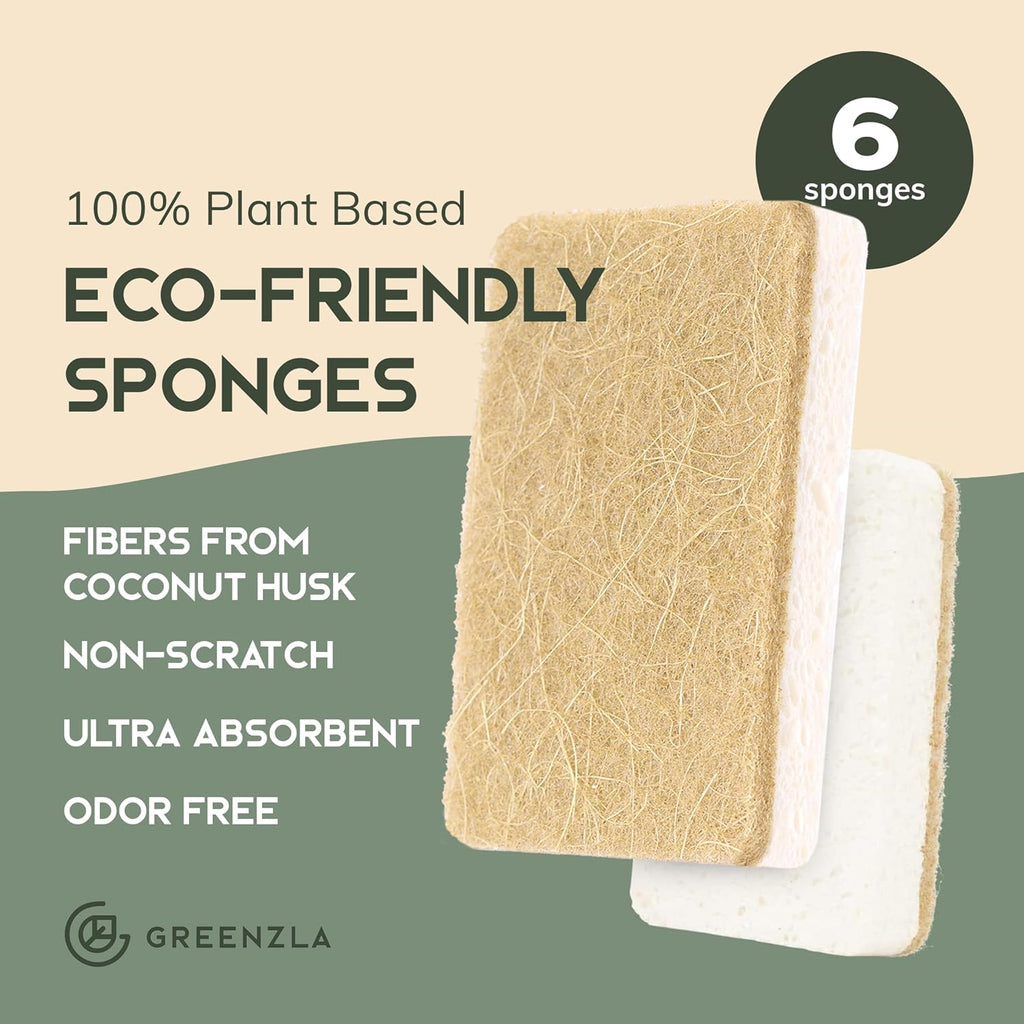 Greenzla Kitchen Sponges, Plant-Based Dish Sponges, Non-Scratch Sisal Hemp Scouring Pads for Dishes, Countertops, Bathtubs, and Tiles, 12 Pack