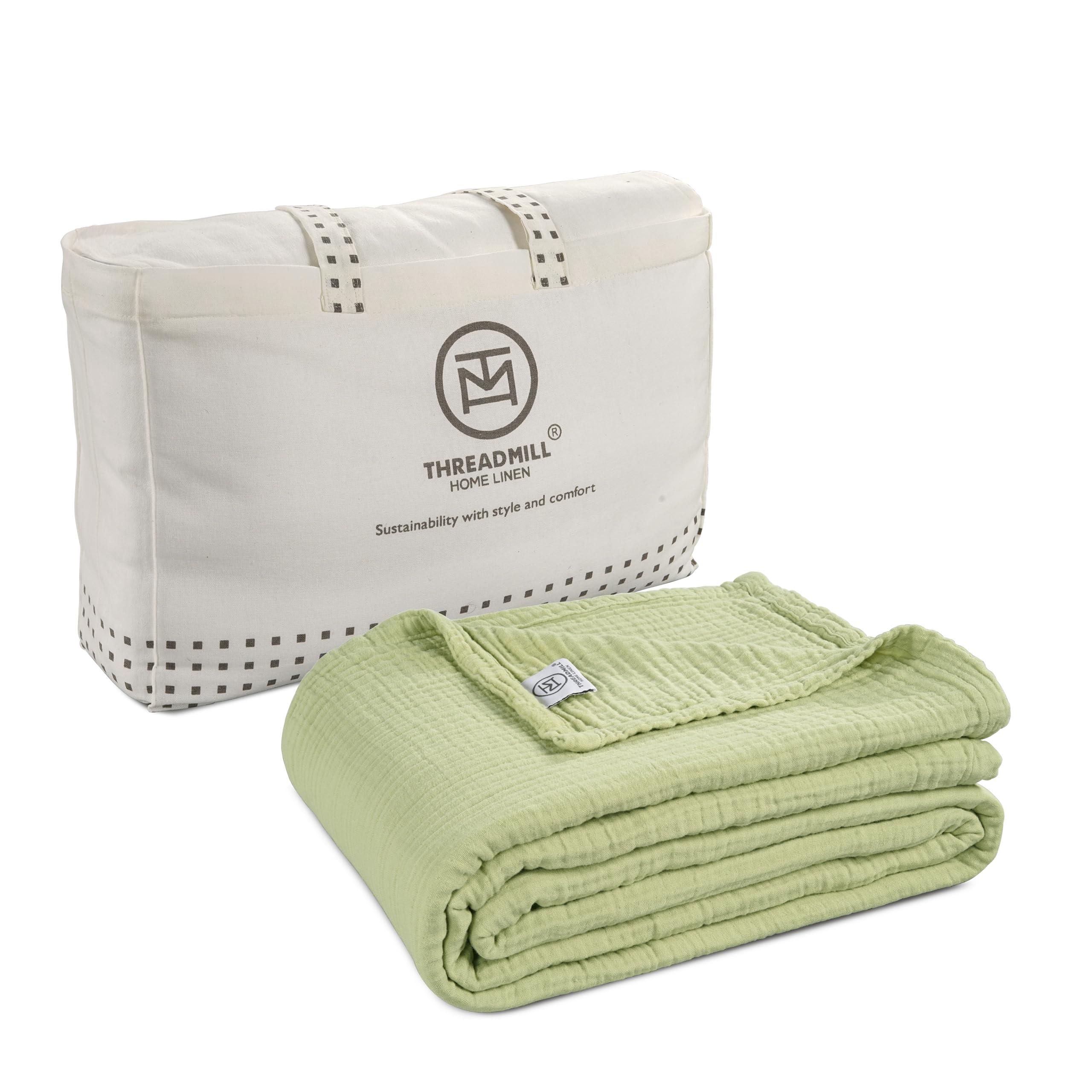 Threadmill Muslin Throw Blanket | 4 Layer 100% Cotton Gauze | Lightweight, Breathable, and Soft All Season Blanket | 50 x 65 Cozy Throw for Sofa, Couch & Bed | Beige