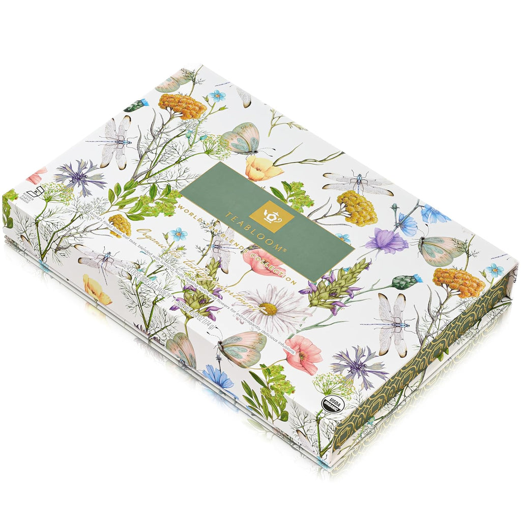 Teabloom Exceptional Loose Leaf Tea Chest, World's Largest Tea Collection with 24 Varieties of USDA Certified Organic Black, Green, White, Oolong, and Herbal Teas