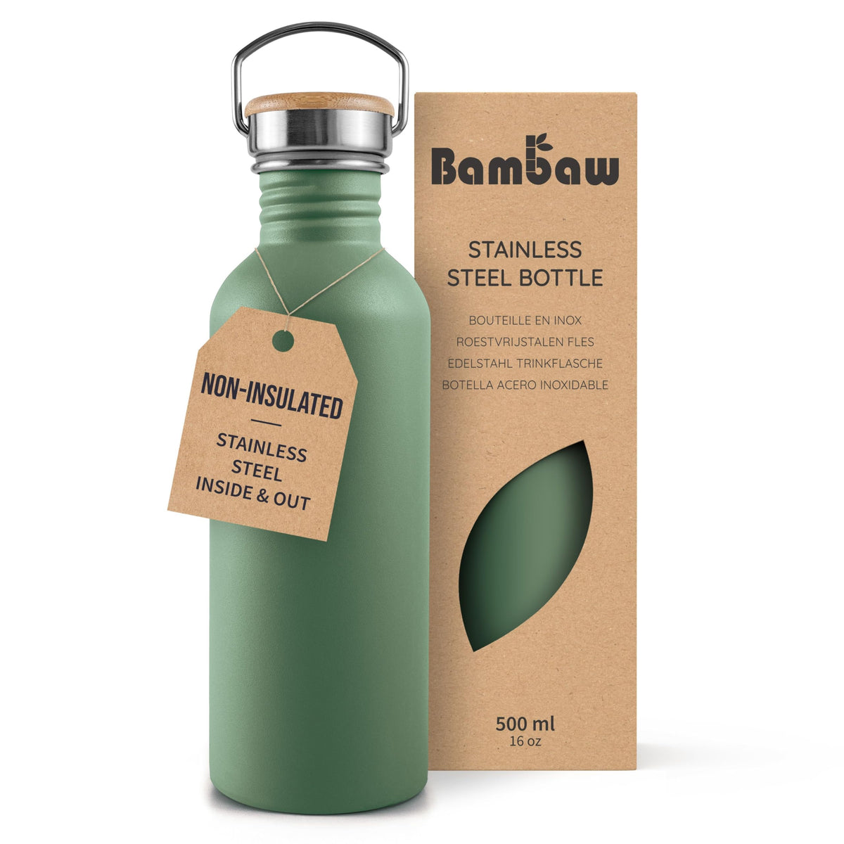 Bambaw Stainless Steel Water Bottles 32 oz, Non-insulated Single Wall Metal Water Bottle Stainless Steel, Reusable & Eco Friendly, Dishwasher Safe – Silver | Non-insulated