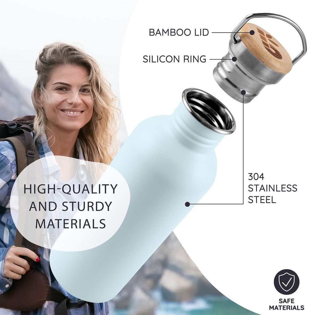 Bambaw Stainless Steel Water Bottles 32 oz, Non-insulated Single Wall Metal Water Bottle Stainless Steel, Reusable & Eco Friendly, Dishwasher Safe – Silver | Non-insulated