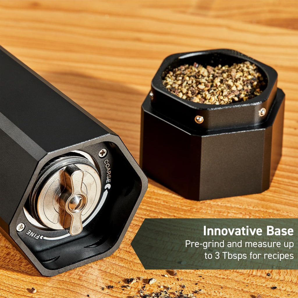 HexClad Salt and Pepper Mill Set with Adjustable Professional Grinders and No-Mess Caps