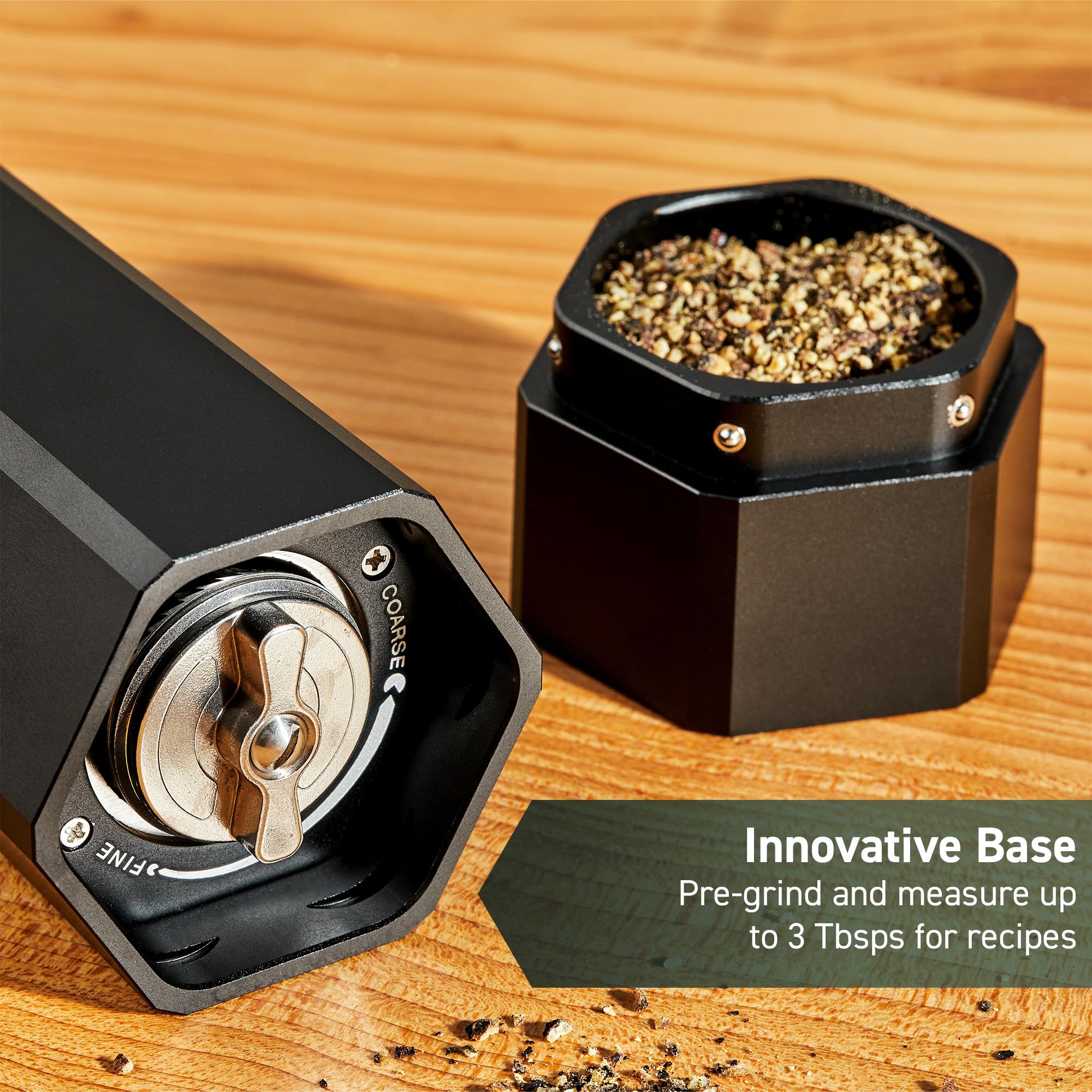 HexClad Salt and Pepper Mill Set with Adjustable Professional Grinders and No-Mess Caps