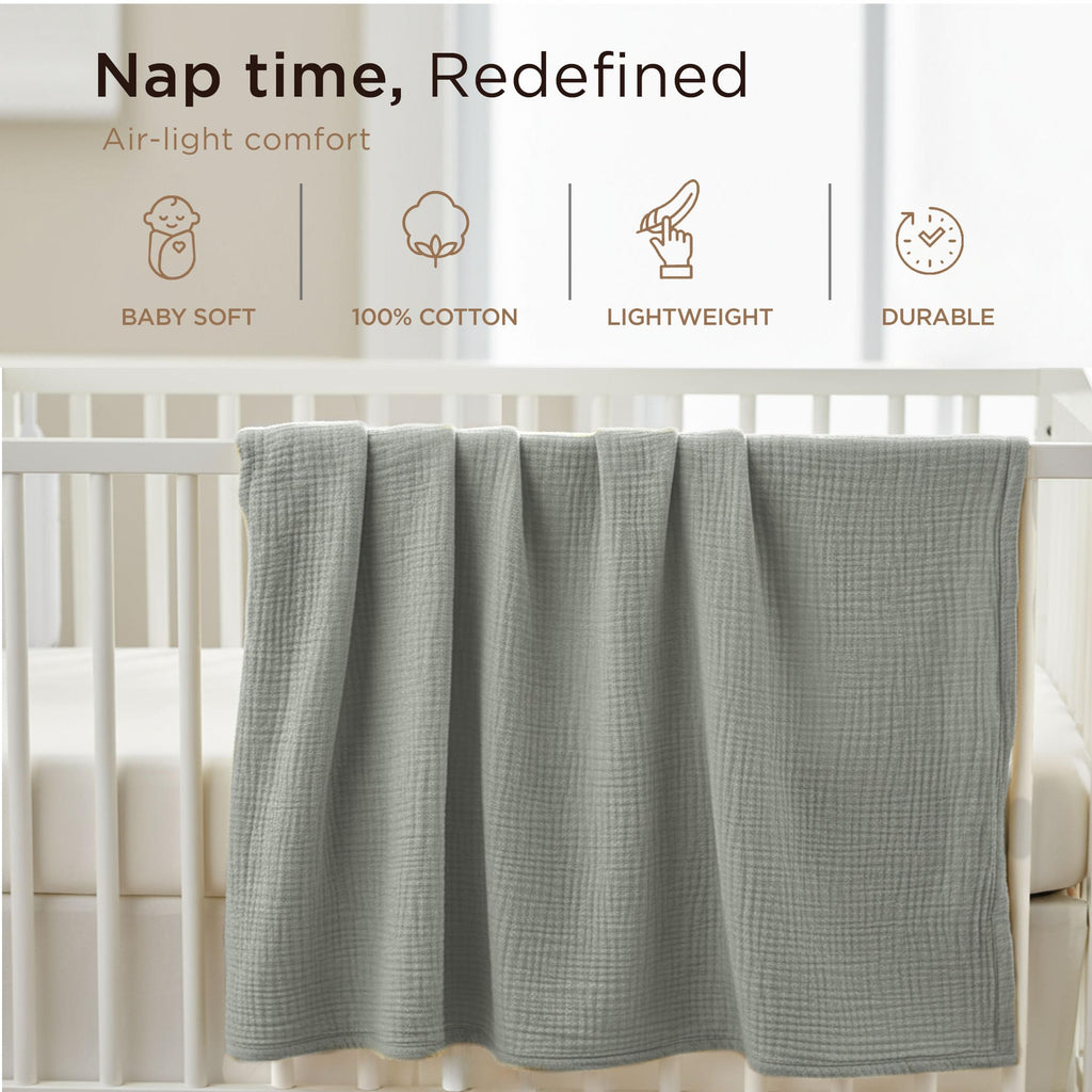 Threadmill Muslin Throw Blanket | 4 Layer 100% Cotton Gauze | Lightweight, Breathable, and Soft All Season Blanket | 50 x 65 Cozy Throw for Sofa, Couch & Bed | Beige