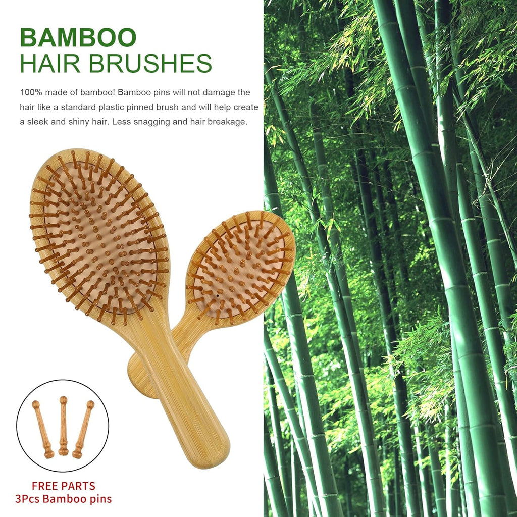 MRD Hair Brush Set, Natural Bamboo Comb Paddle Detangling Hairbrush, Wide-tooth and tail comb No Bristle, suit for Women Men and Kids Thick/Thin/Curly/Dry Hair Gift kit