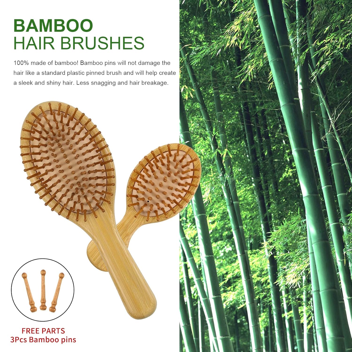 MRD Hair Brush Set, Natural Bamboo Comb Paddle Detangling Hairbrush, Wide-tooth and tail comb No Bristle, suit for Women Men and Kids Thick/Thin/Curly/Dry Hair Gift kit