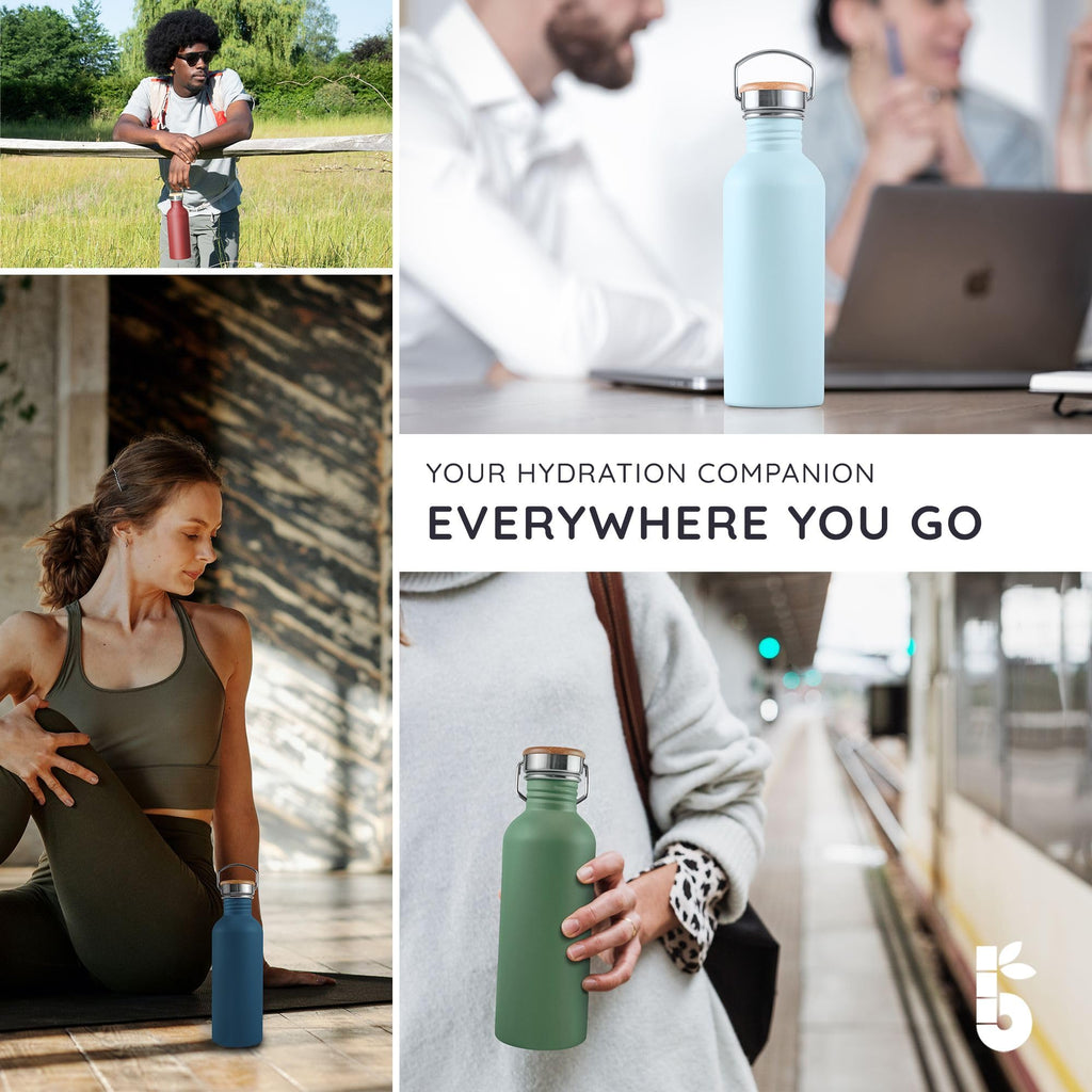 Bambaw Stainless Steel Water Bottles 32 oz, Non-insulated Single Wall Metal Water Bottle Stainless Steel, Reusable & Eco Friendly, Dishwasher Safe – Silver | Non-insulated