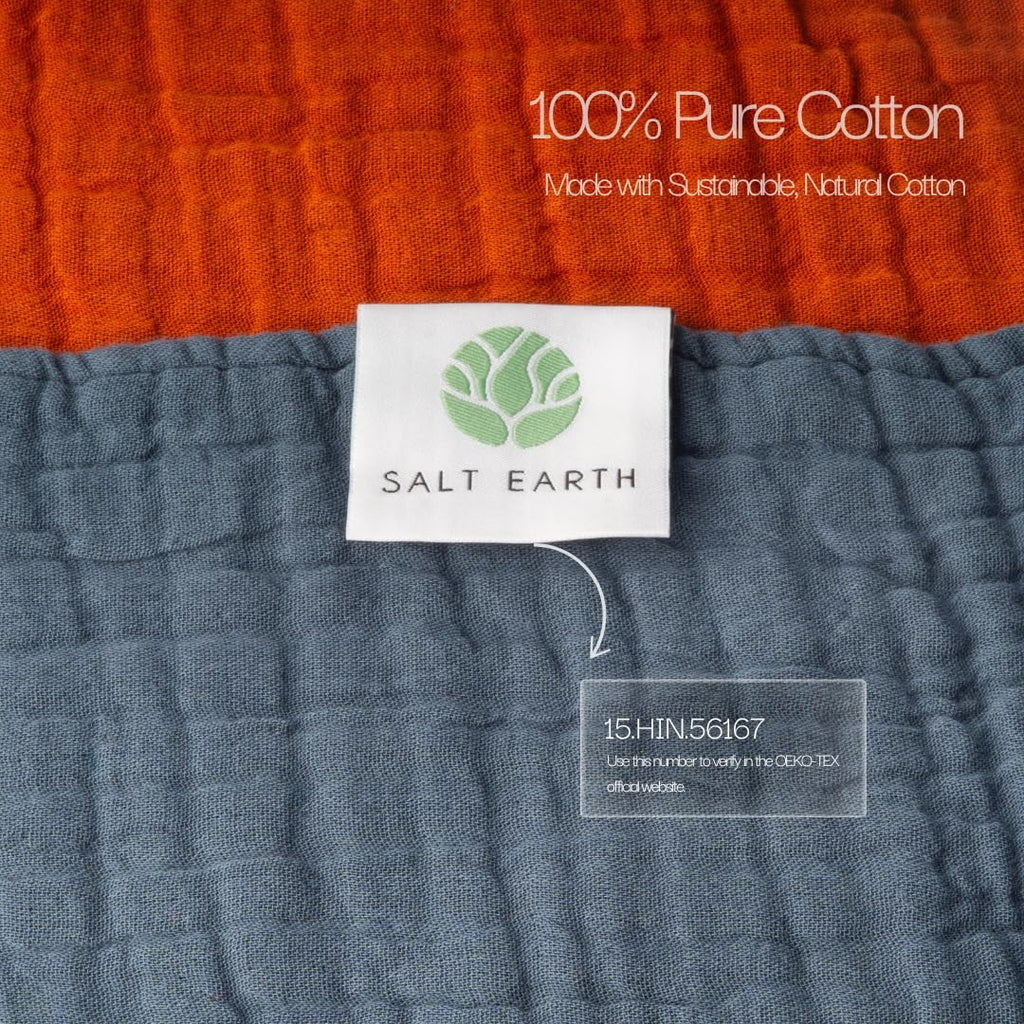 Salt Earth 100% Cotton Muslin Blanket, Gauze Blanket 55"X75" Twin, 6 Layered for Couch, Bed, Living Room, Home, Lightweight & All Season Blankets & Throws, Easy wash, Skin Friendly (Dress Blue/Print)