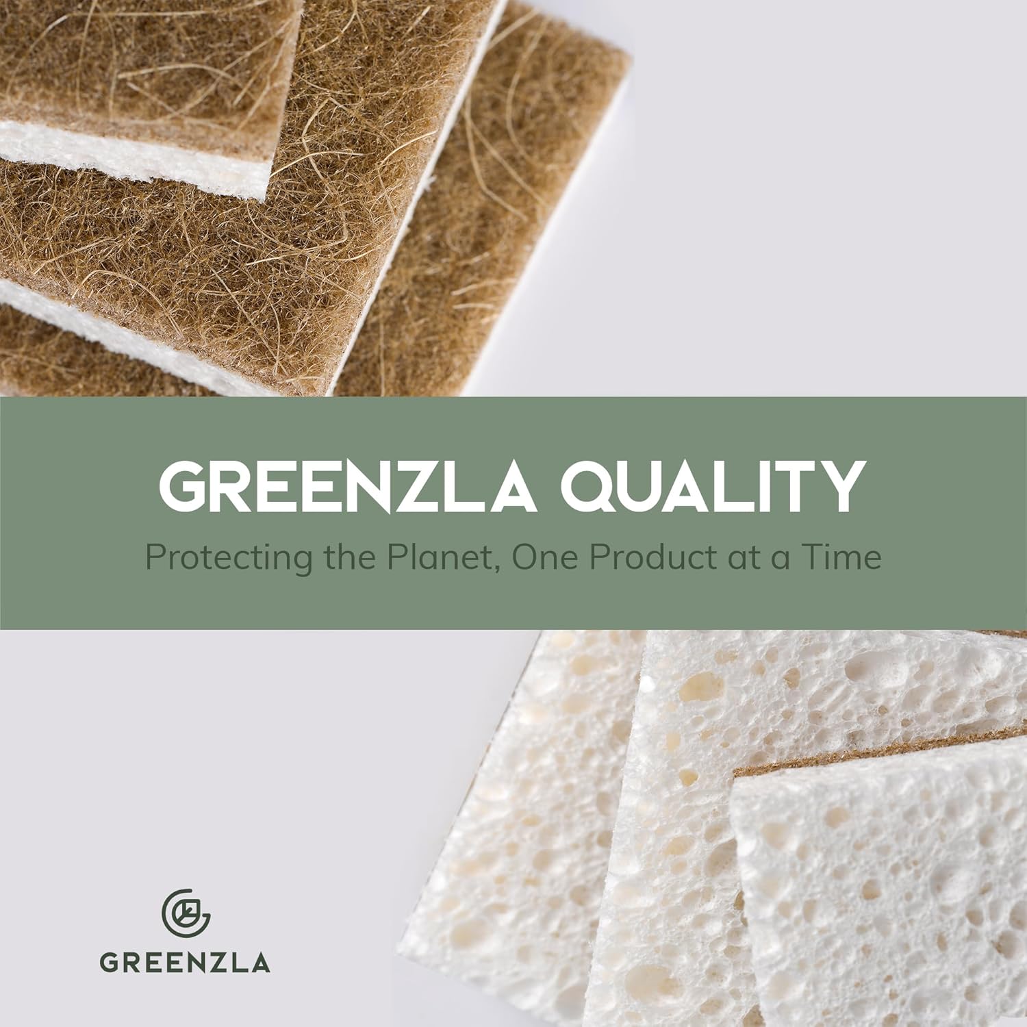 Greenzla Kitchen Sponges, Plant-Based Dish Sponges, Non-Scratch Sisal Hemp Scouring Pads for Dishes, Countertops, Bathtubs, and Tiles, 12 Pack