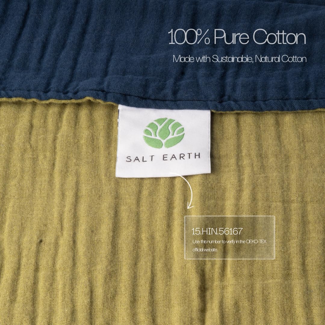 Salt Earth 100% Cotton Muslin Blanket, Gauze Blanket 55"X75" Twin, 6 Layered for Couch, Bed, Living Room, Home, Lightweight & All Season Blankets & Throws, Easy wash, Skin Friendly (Dress Blue/Print)