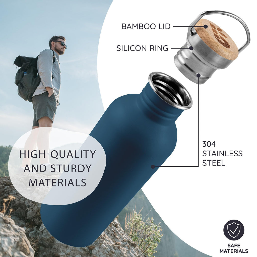 Bambaw Stainless Steel Water Bottles 32 oz, Non-insulated Single Wall Metal Water Bottle Stainless Steel, Reusable & Eco Friendly, Dishwasher Safe – Silver | Non-insulated