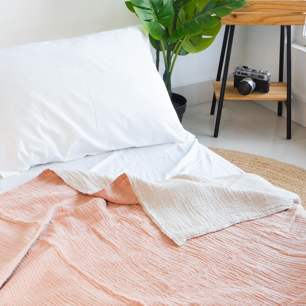 Salt Earth 100% Cotton Muslin Blanket, Gauze Blanket 55"X75" Twin, 6 Layered for Couch, Bed, Living Room, Home, Lightweight & All Season Blankets & Throws, Easy wash, Skin Friendly (Dress Blue/Print)
