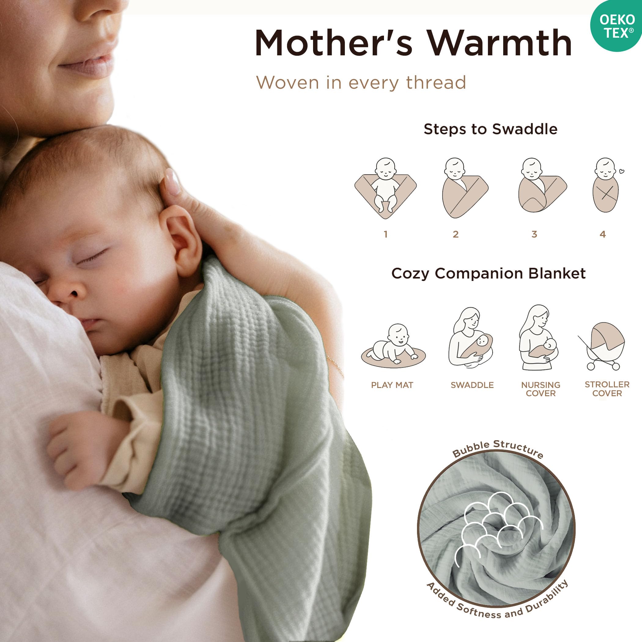 Threadmill Muslin Throw Blanket | 4 Layer 100% Cotton Gauze | Lightweight, Breathable, and Soft All Season Blanket | 50 x 65 Cozy Throw for Sofa, Couch & Bed | Beige