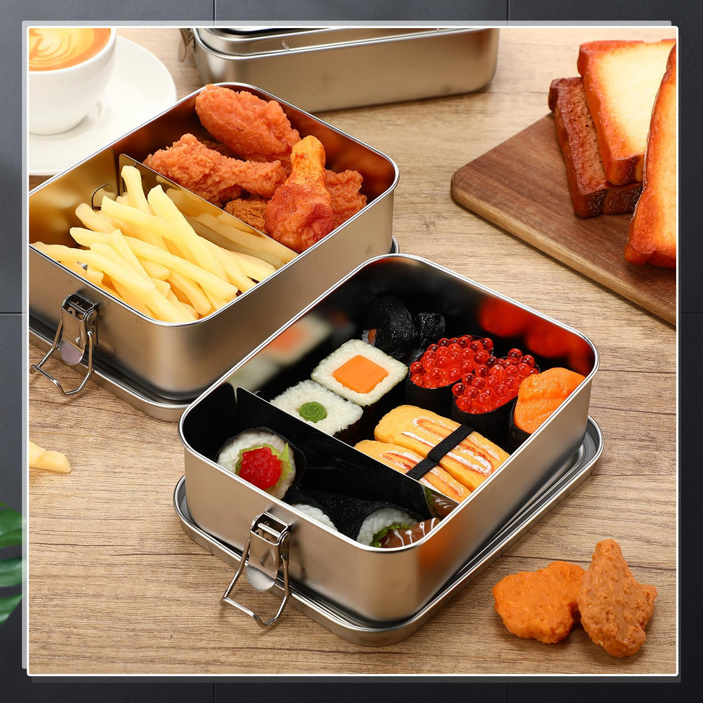 Umigy 4 Pcs Stainless Steel Food Containers Metal Bento Lunch Box Stainless Steel Food Storage Containers, Lockable Clips to Leak Proof, Reusable Dishwasher Snack Boxes for Work (550ml)
