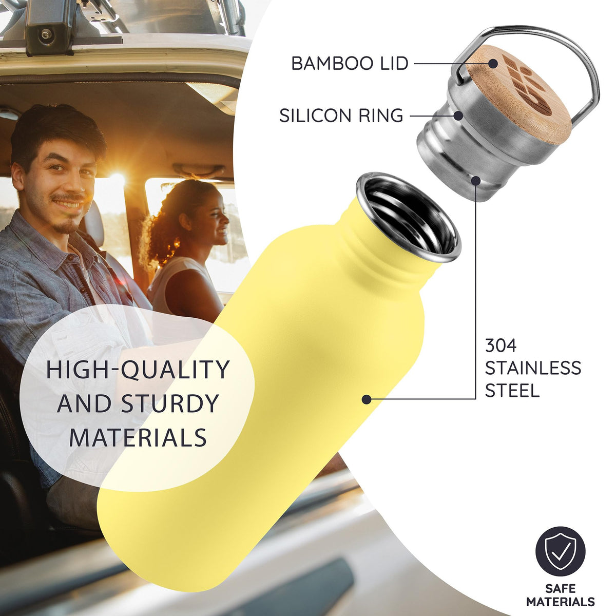 Bambaw Stainless Steel Water Bottles 32 oz, Non-insulated Single Wall Metal Water Bottle Stainless Steel, Reusable & Eco Friendly, Dishwasher Safe – Silver | Non-insulated