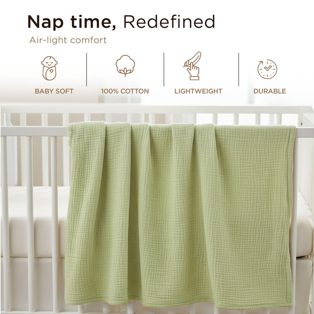 Threadmill Muslin Throw Blanket | 4 Layer 100% Cotton Gauze | Lightweight, Breathable, and Soft All Season Blanket | 50 x 65 Cozy Throw for Sofa, Couch & Bed | Beige