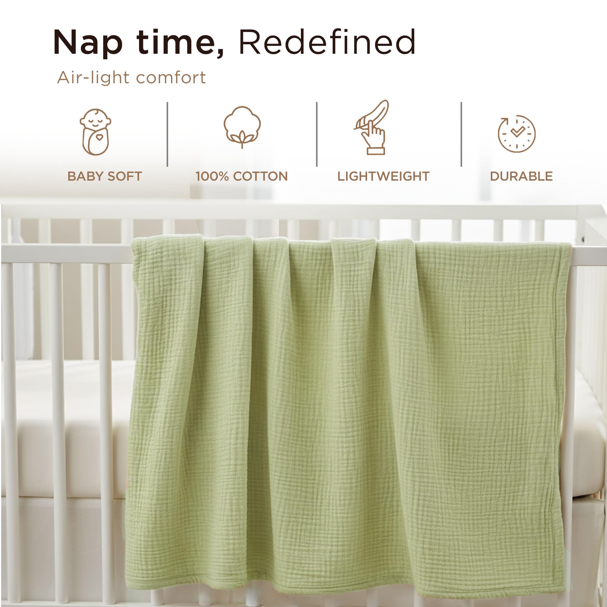 Threadmill Muslin Throw Blanket | 4 Layer 100% Cotton Gauze | Lightweight, Breathable, and Soft All Season Blanket | 50 x 65 Cozy Throw for Sofa, Couch & Bed | Beige