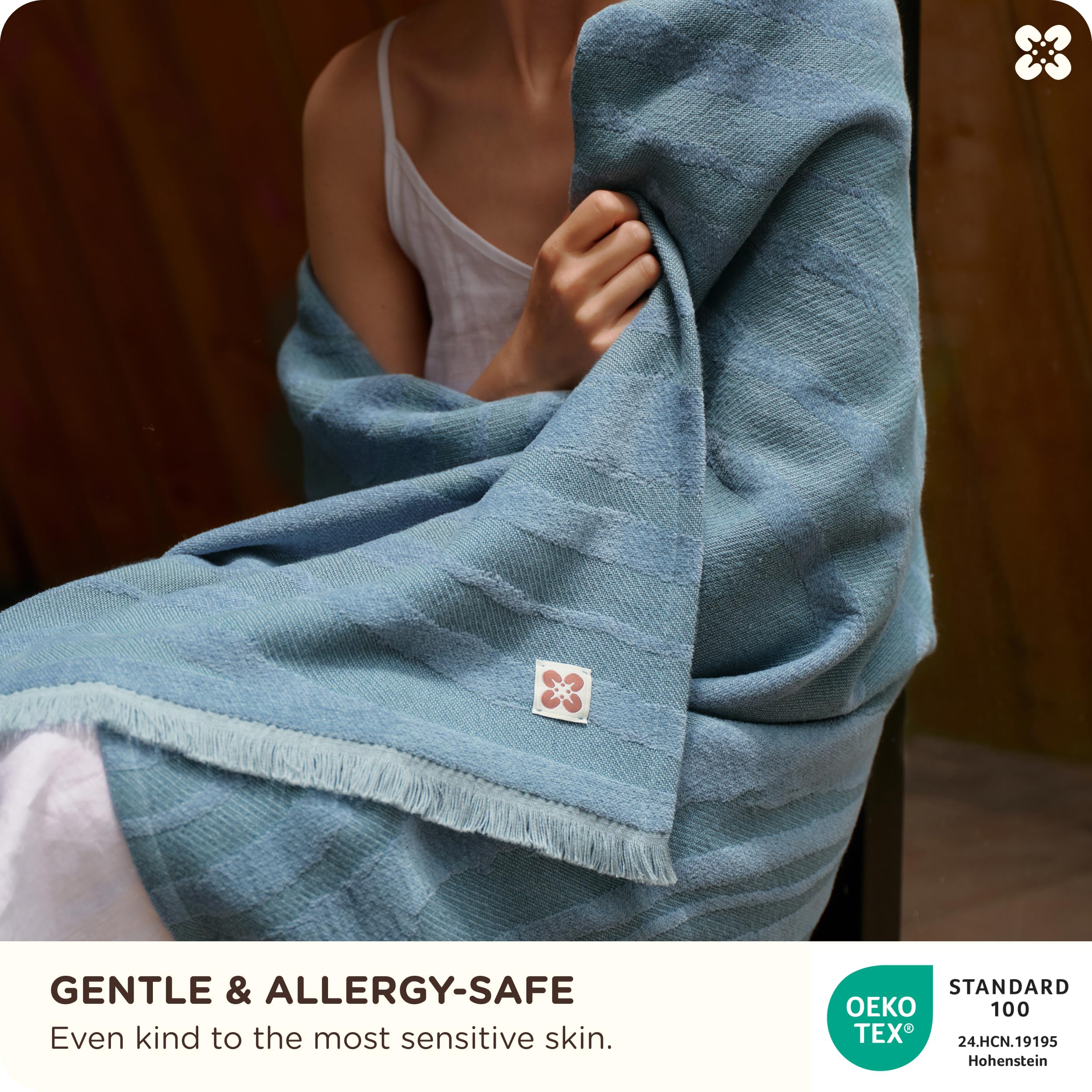 Bedsure 100% Cotton Throw Blanket for Couch - Luxury Aesthetic Woven Textured Blanket Gifts for Women, Cozy and Soft for All Seasons, Home Decor Boho Throw for Sofa, Chair, Blue, 50x60 Inches