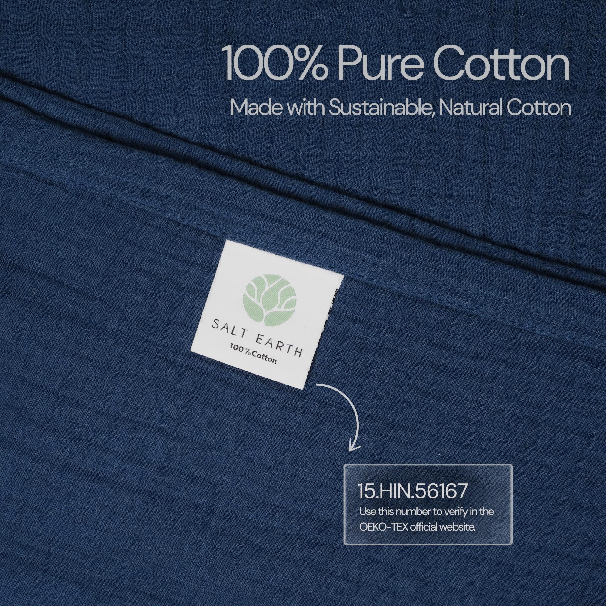 Salt Earth 100% Cotton Muslin Blanket, Gauze Blanket 55"X75" Twin, 6 Layered for Couch, Bed, Living Room, Home, Lightweight & All Season Blankets & Throws, Easy wash, Skin Friendly (Dress Blue/Print)