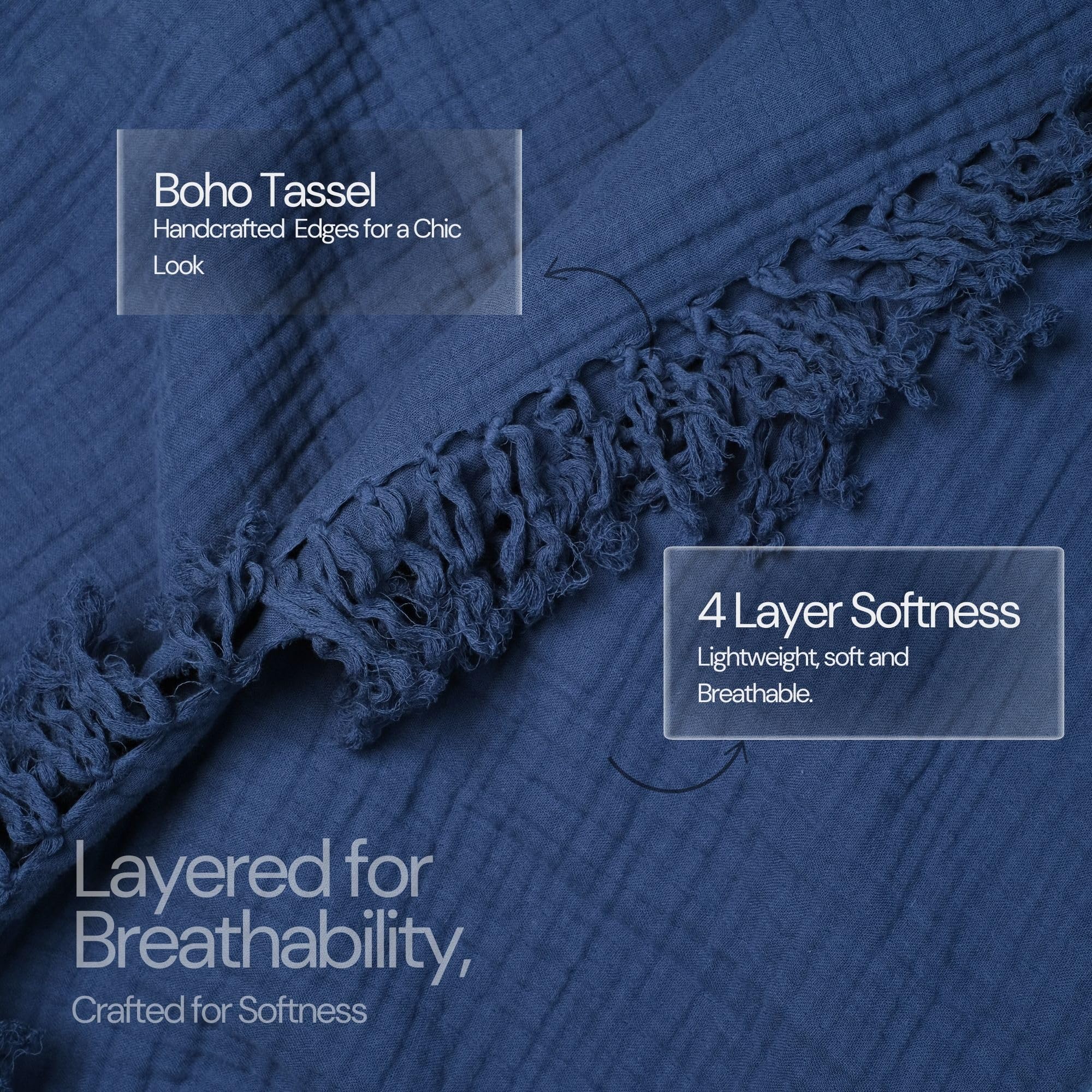 Salt Earth 100% Cotton Muslin Blanket, Gauze Blanket 55"X75" Twin, 6 Layered for Couch, Bed, Living Room, Home, Lightweight & All Season Blankets & Throws, Easy wash, Skin Friendly (Dress Blue/Print)