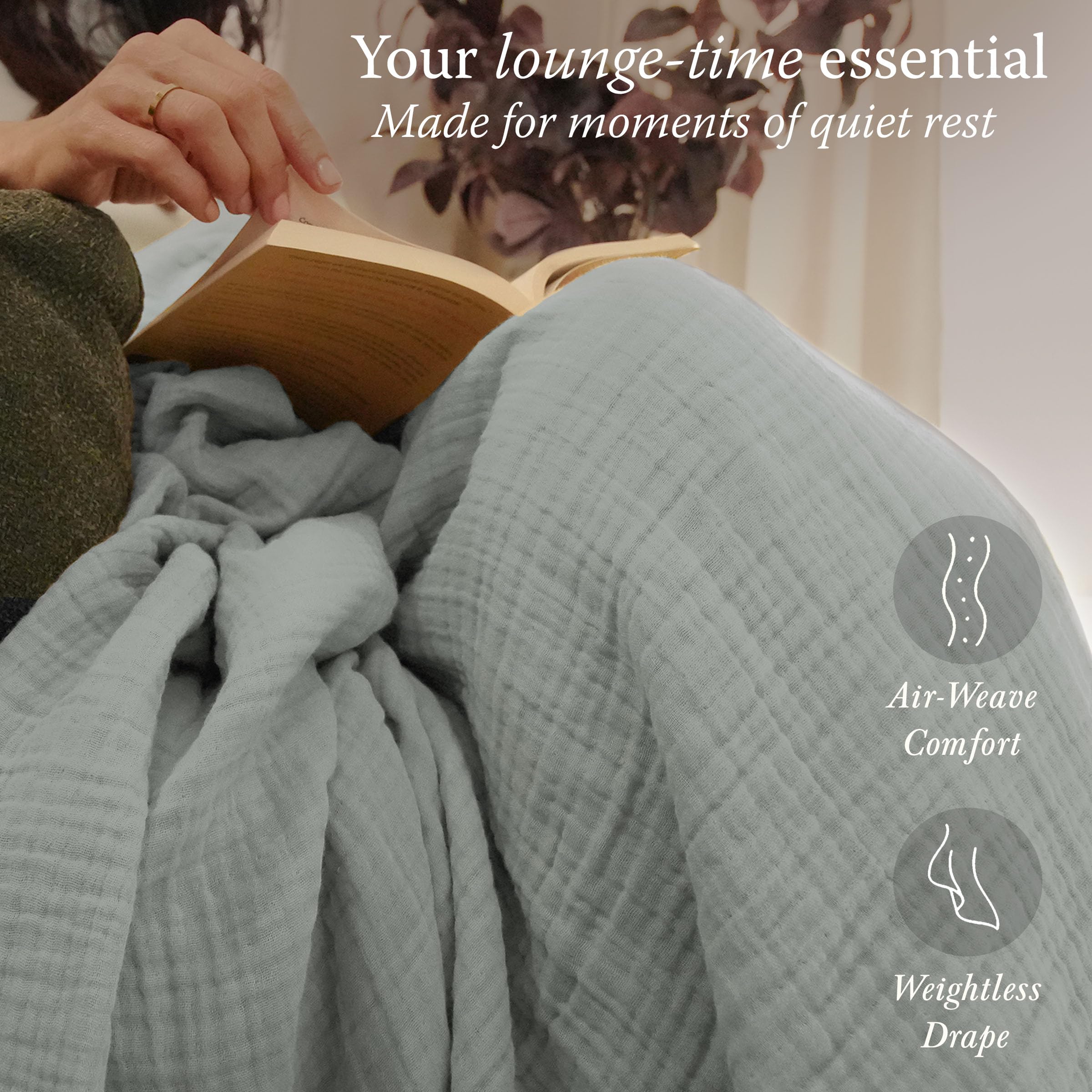 Threadmill Muslin Throw Blanket | 4 Layer 100% Cotton Gauze | Lightweight, Breathable, and Soft All Season Blanket | 50 x 65 Cozy Throw for Sofa, Couch & Bed | Beige