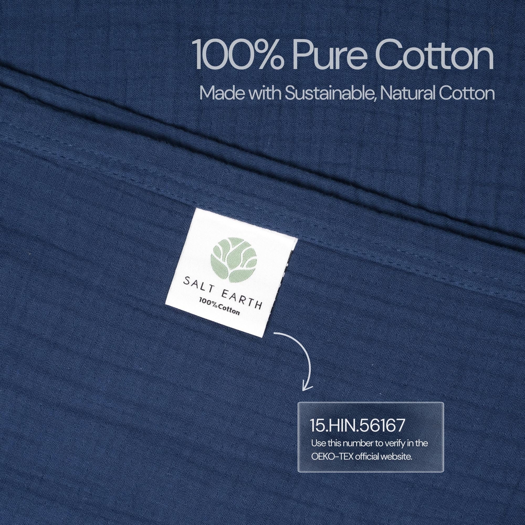 Salt Earth 100% Cotton Muslin Blanket, Gauze Blanket 55"X75" Twin, 6 Layered for Couch, Bed, Living Room, Home, Lightweight & All Season Blankets & Throws, Easy wash, Skin Friendly (Dress Blue/Print)