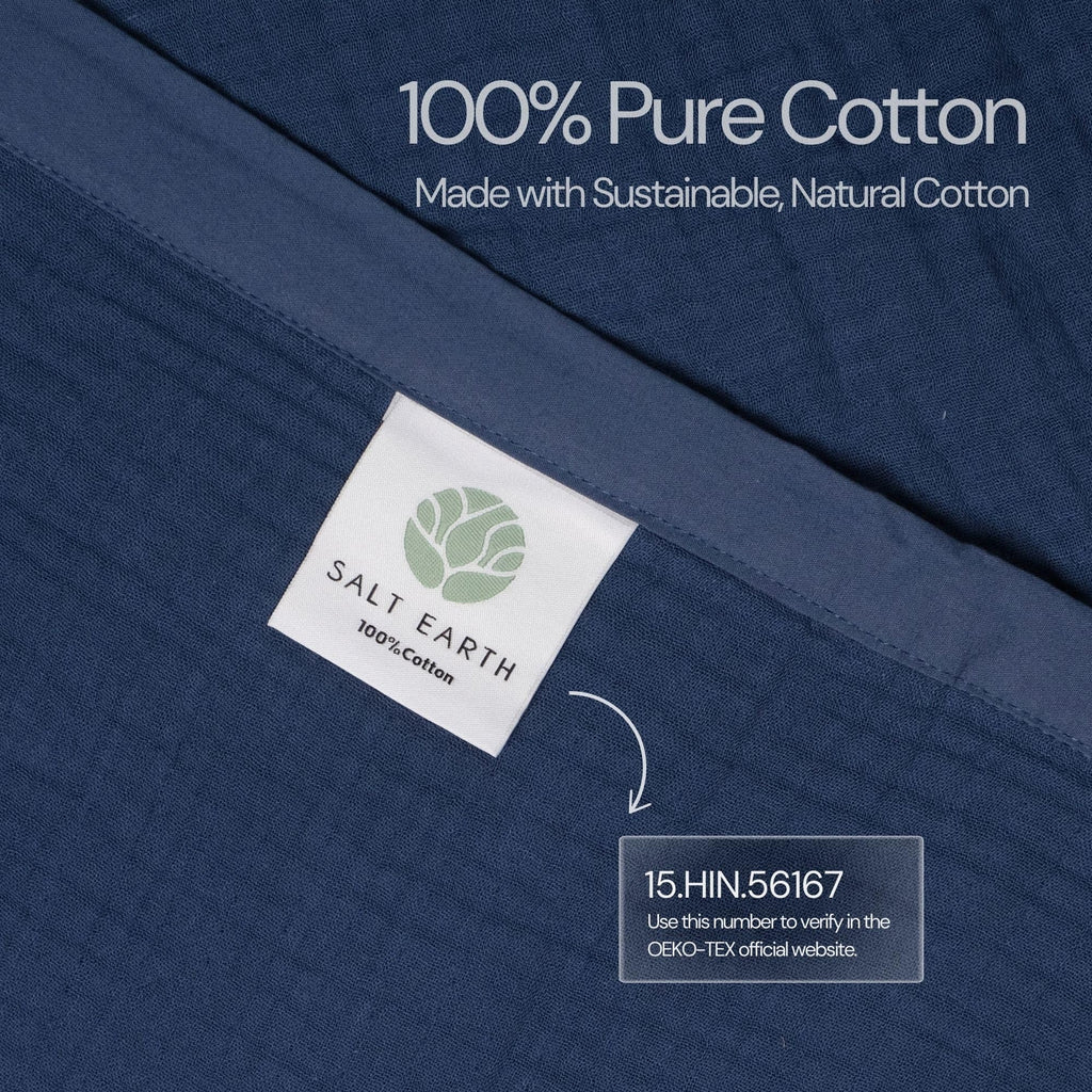 Salt Earth 100% Cotton Muslin Blanket, Gauze Blanket 55"X75" Twin, 6 Layered for Couch, Bed, Living Room, Home, Lightweight & All Season Blankets & Throws, Easy wash, Skin Friendly (Dress Blue/Print)