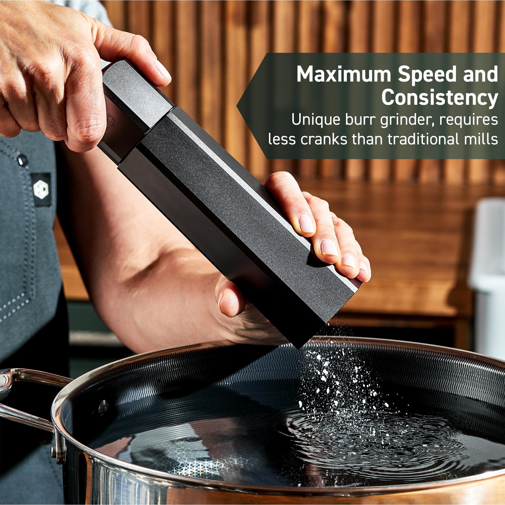 HexClad Salt and Pepper Mill Set with Adjustable Professional Grinders and No-Mess Caps